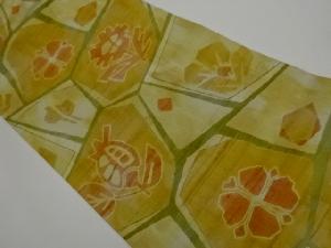 リサイクル　手織紬切り嵌め風抽象花模様織出し名古屋帯